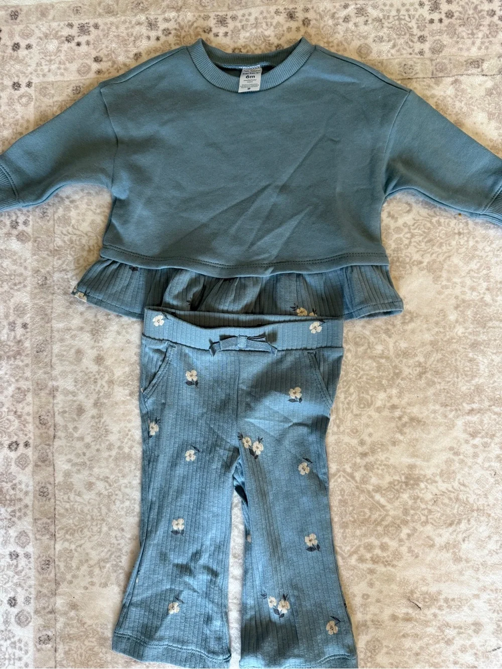 Carter's Dusty Blue Ribbed Sweatpant Matching Set with Floral Print